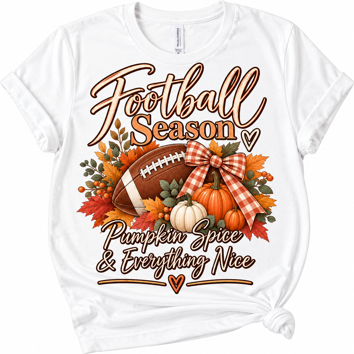 Football Season Pumpkin Spice & Everything Nice Tee | Fall Football Pumpkin Design