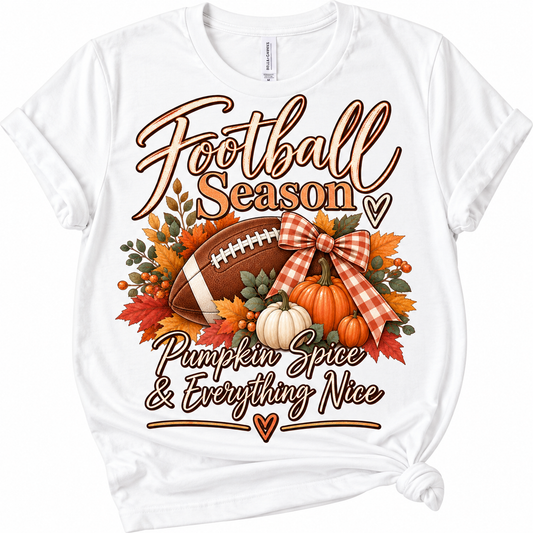 Football Season Pumpkin Spice & Everything Nice Tee | Fall Football Pumpkin Design