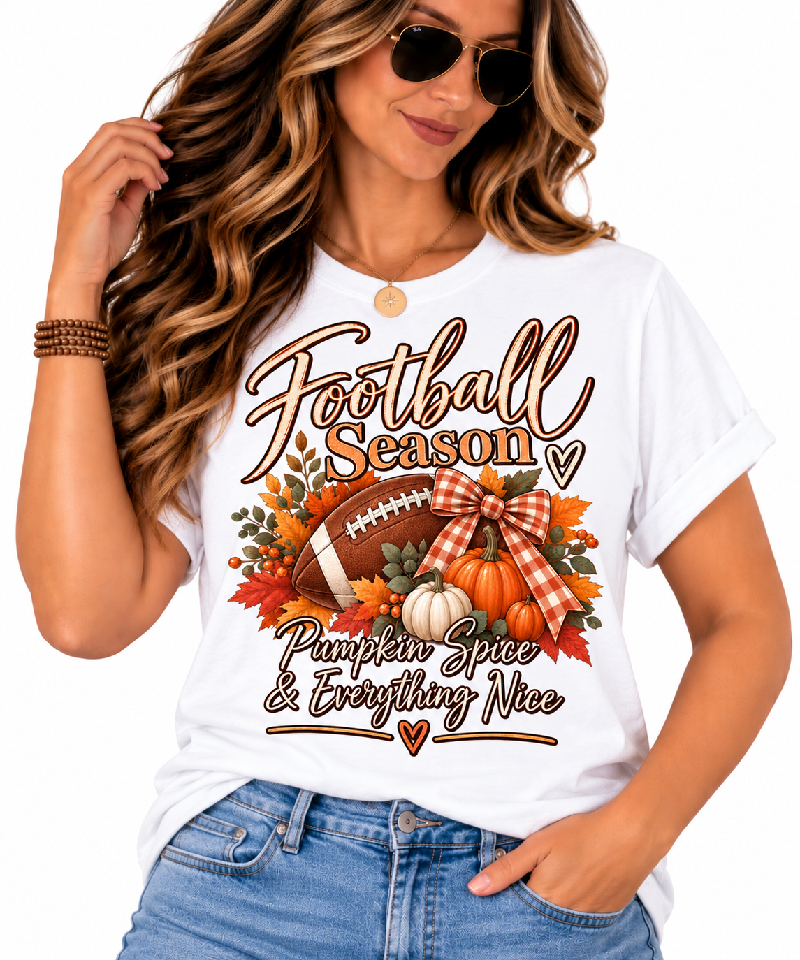 Football Season Pumpkin Spice & Everything Nice Tee | Fall Football Pumpkin Design