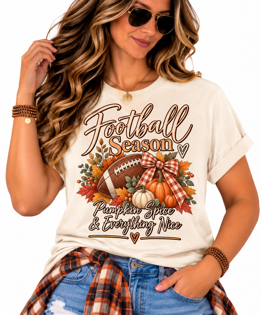 Football Season Pumpkin Spice & Everything Nice Tee | Fall Football Pumpkin Design