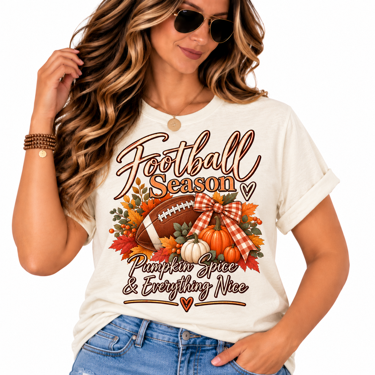 Football Season Pumpkin Spice & Everything Nice Tee | Fall Football Pumpkin Design
