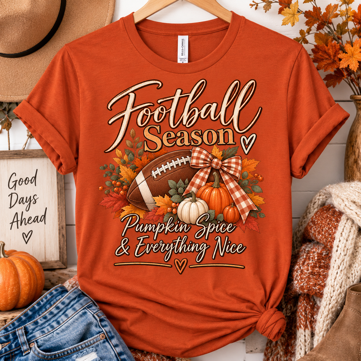 Football Season Pumpkin Spice & Everything Nice Tee | Fall Football Pumpkin Design