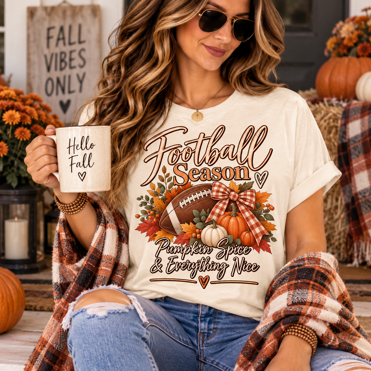 Football Season Pumpkin Spice & Everything Nice Tee | Fall Football Pumpkin Design
