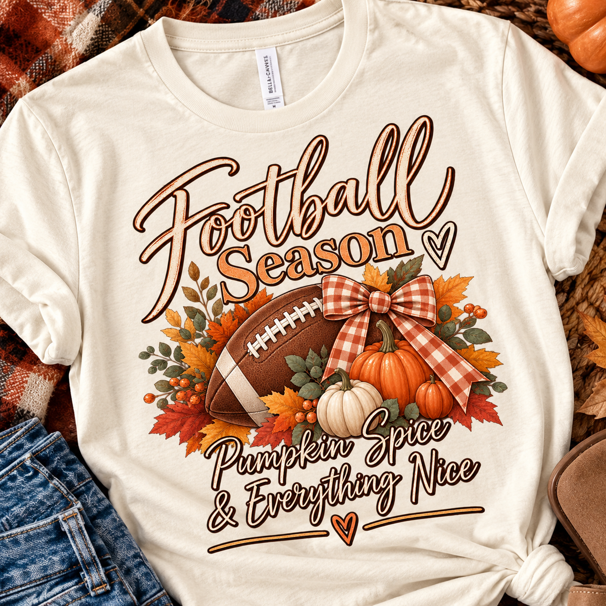 Football Season Pumpkin Spice & Everything Nice Tee | Fall Football Pumpkin Design