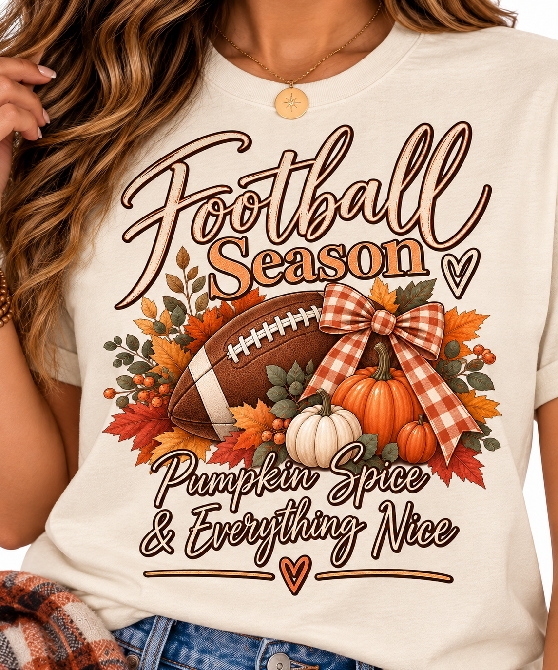 Football Season Pumpkin Spice & Everything Nice Tee | Fall Football Pumpkin Design