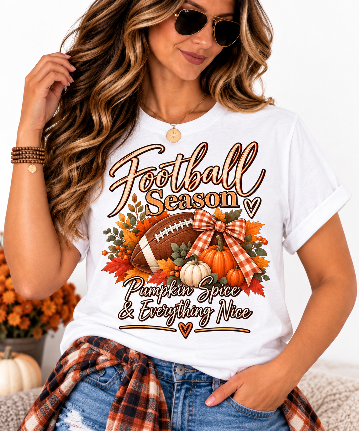 Football Season Pumpkin Spice & Everything Nice Tee | Fall Football Pumpkin Design