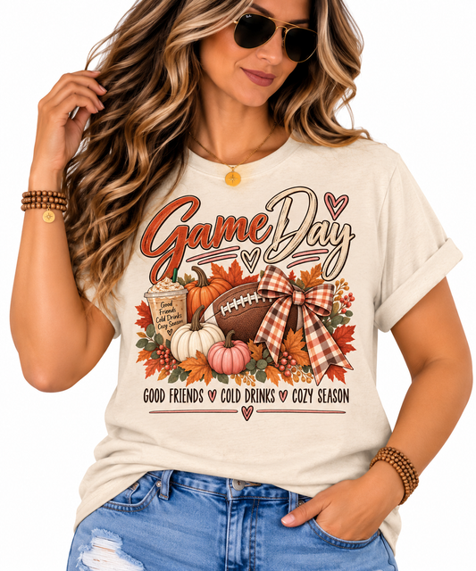 Game Day Fall Football Pumpkin T-Shirt | plaid bow, autumn tailgate
