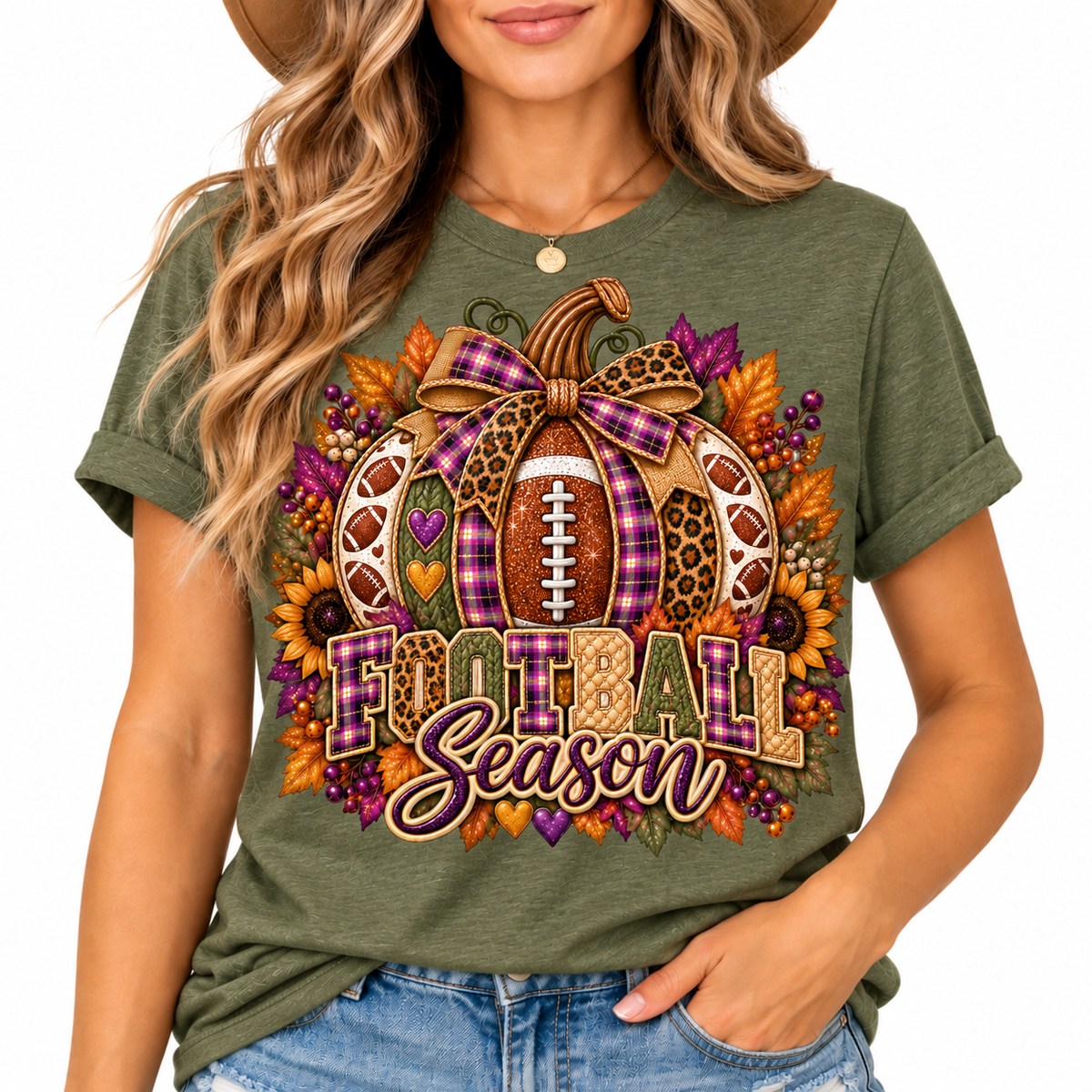 Football Season Pumpkin Tee | Fall Sunflowers, Leaf Wreath