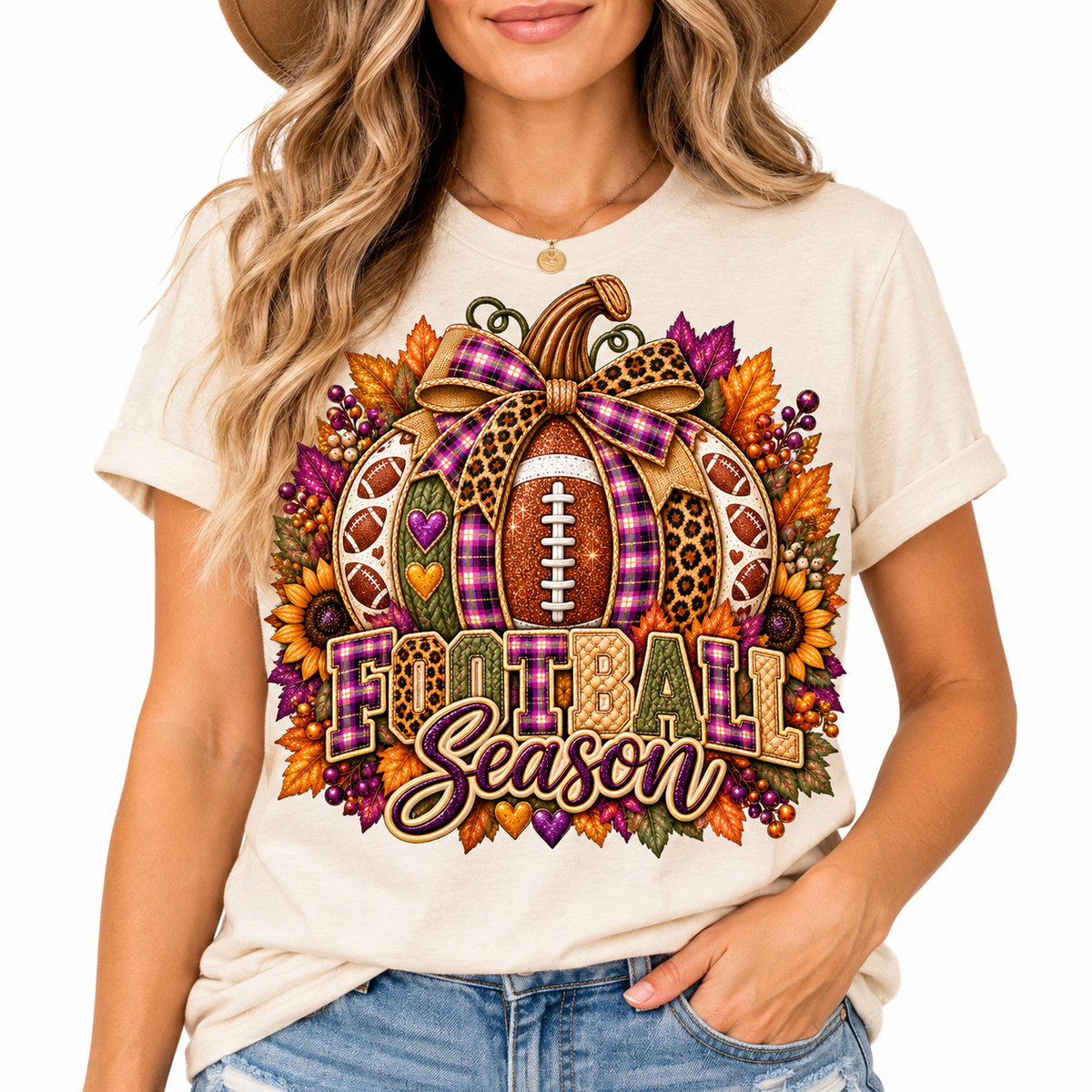 Football Season Pumpkin Tee | Fall Sunflowers, Leaf Wreath