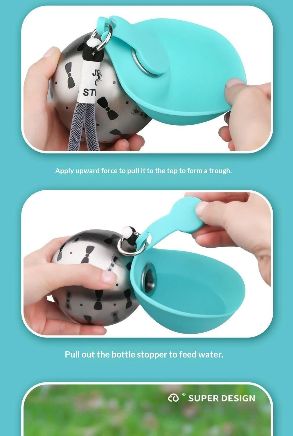 Portable Dog Water Bottle with Foldable Bowl – 285ml Travel Bottle