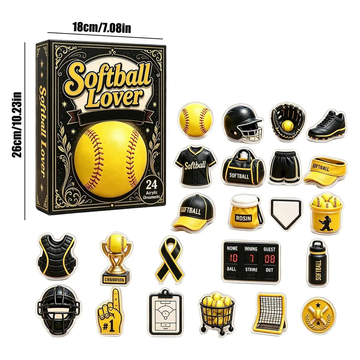 Softball Advent Calendar 2026 – 24 Day Christmas Countdown with Softball Ornaments, Girls Softball Gift