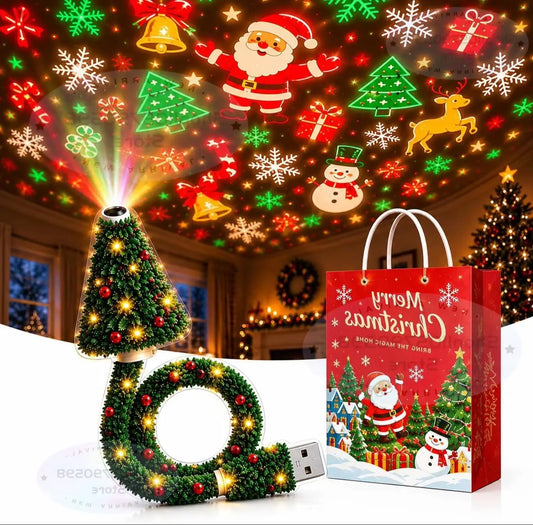 Christmas Projector Light – USB Plug-In Holiday Projector with 6+ Festive Patterns, Christmas Night Light & Holiday Décor
