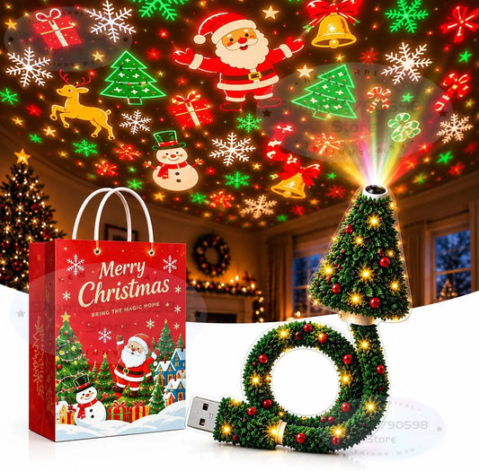 Christmas Projector Light – USB Plug-In Holiday Projector with 6+ Festive Patterns, Christmas Night Light & Holiday Décor
