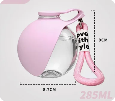 Portable Dog Water Bottle with Foldable Bowl – 285ml Travel Bottle