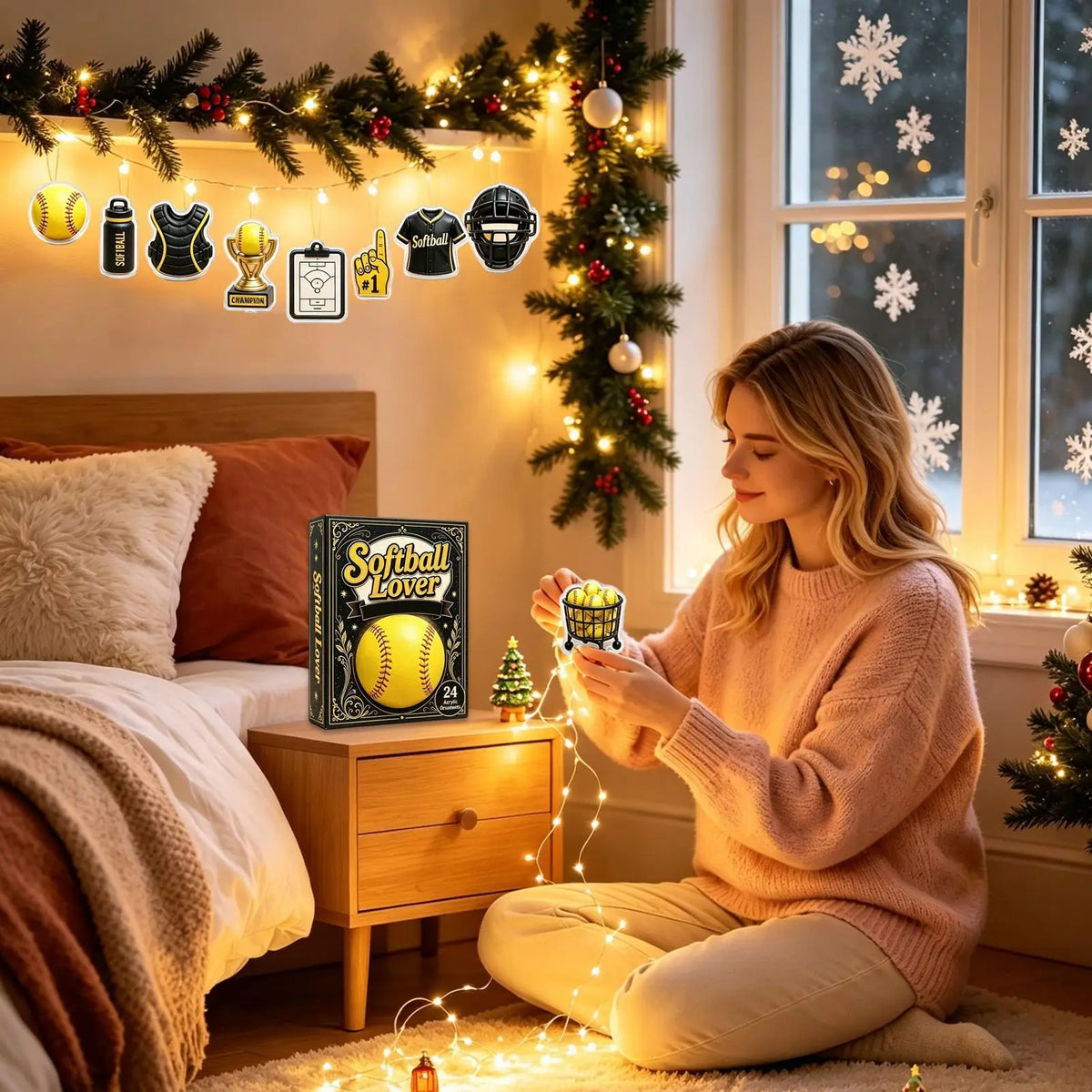 Softball Advent Calendar 2026 – 24 Day Christmas Countdown with Softball Ornaments, Girls Softball Gift