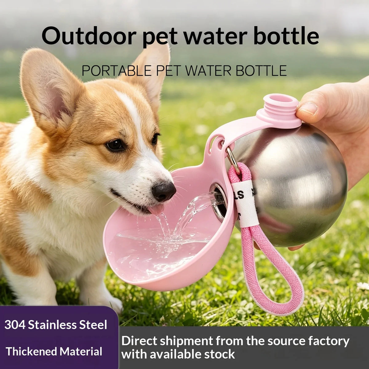 Portable Dog Water Bottle with Foldable Bowl – 285ml Travel Bottle