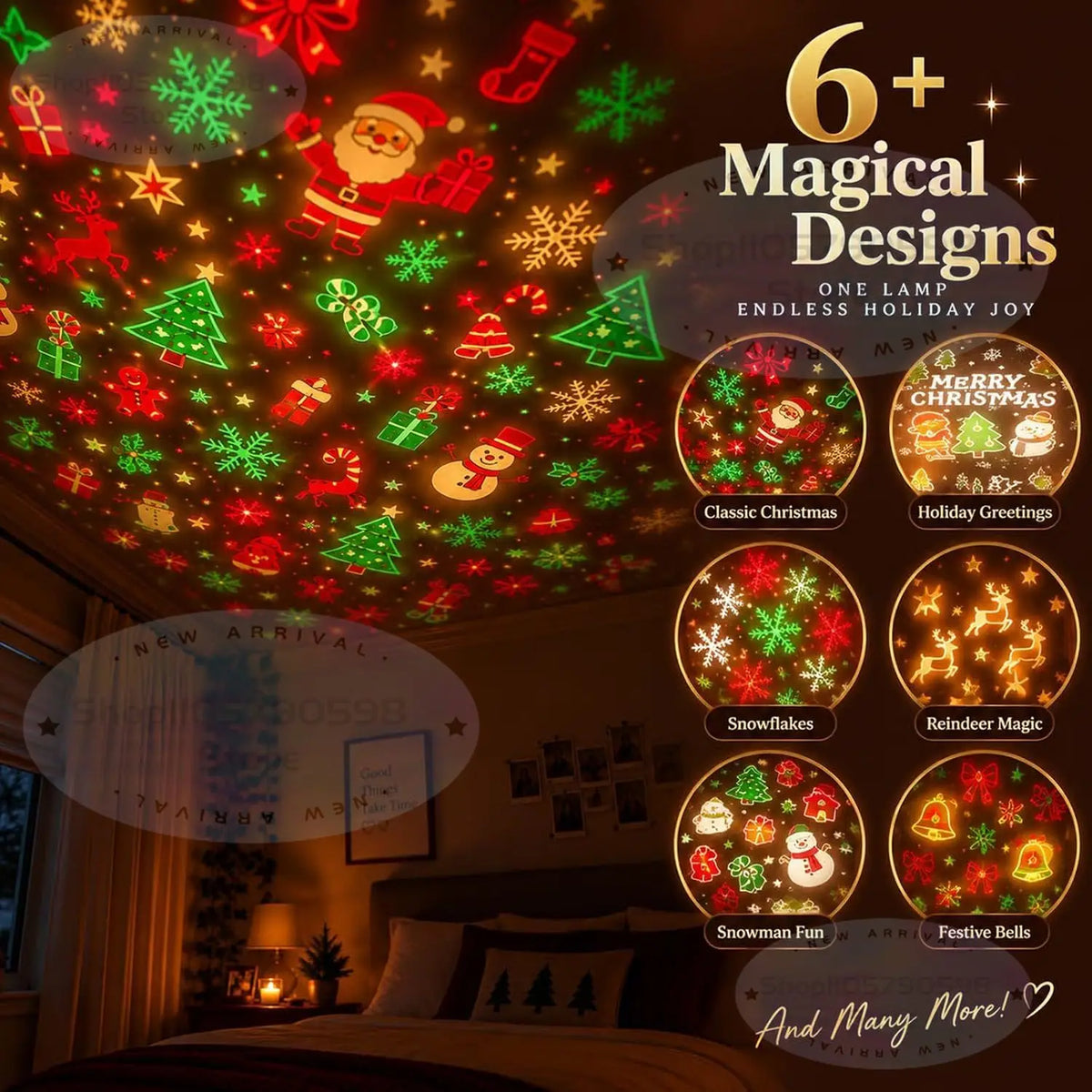 Christmas Projector Light – USB Plug-In Holiday Projector with 6+ Festive Patterns, Christmas Night Light & Holiday Décor